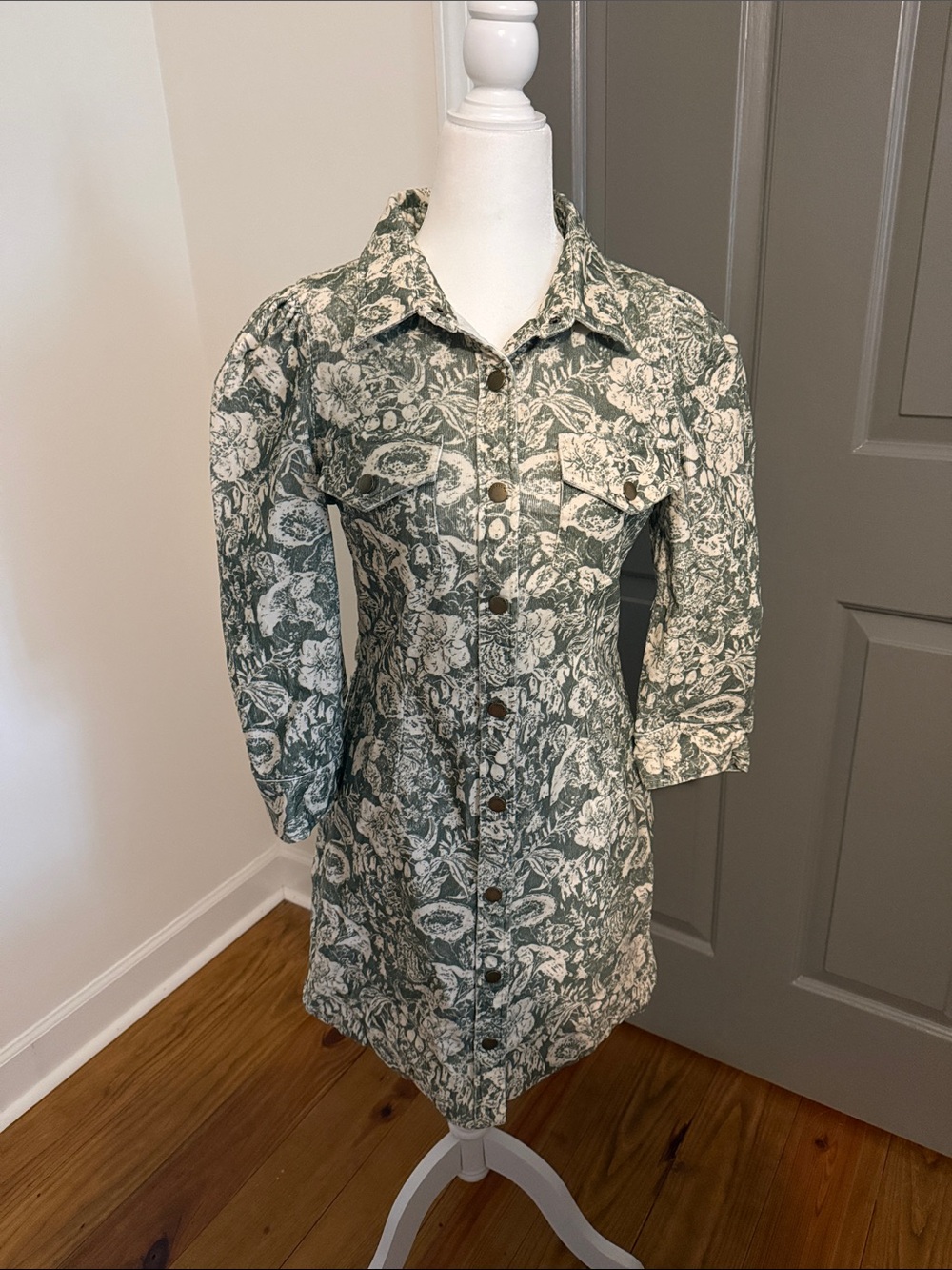 Julie Brown Sz M Green Button-Front Women's Corduroy Dress (fits like small!)